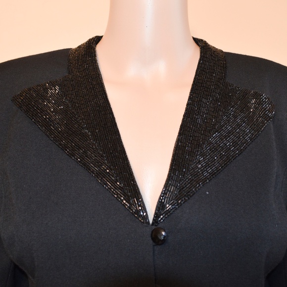 Vintage RAUL BLANCO Black Beaded Collar Cropped Blazer - Picture 3 of 8